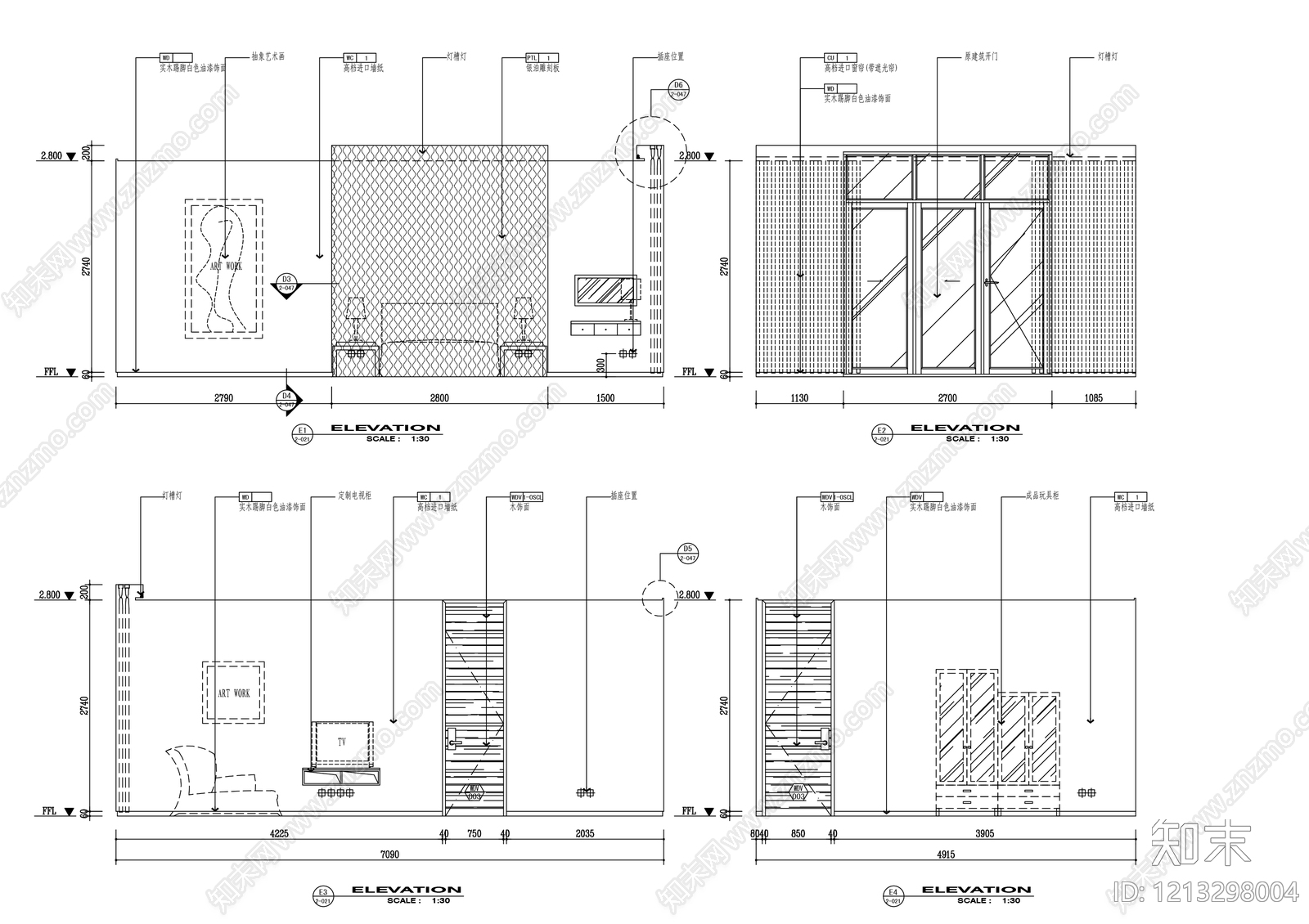 现代儿童房施工图下载【ID:1213298004】