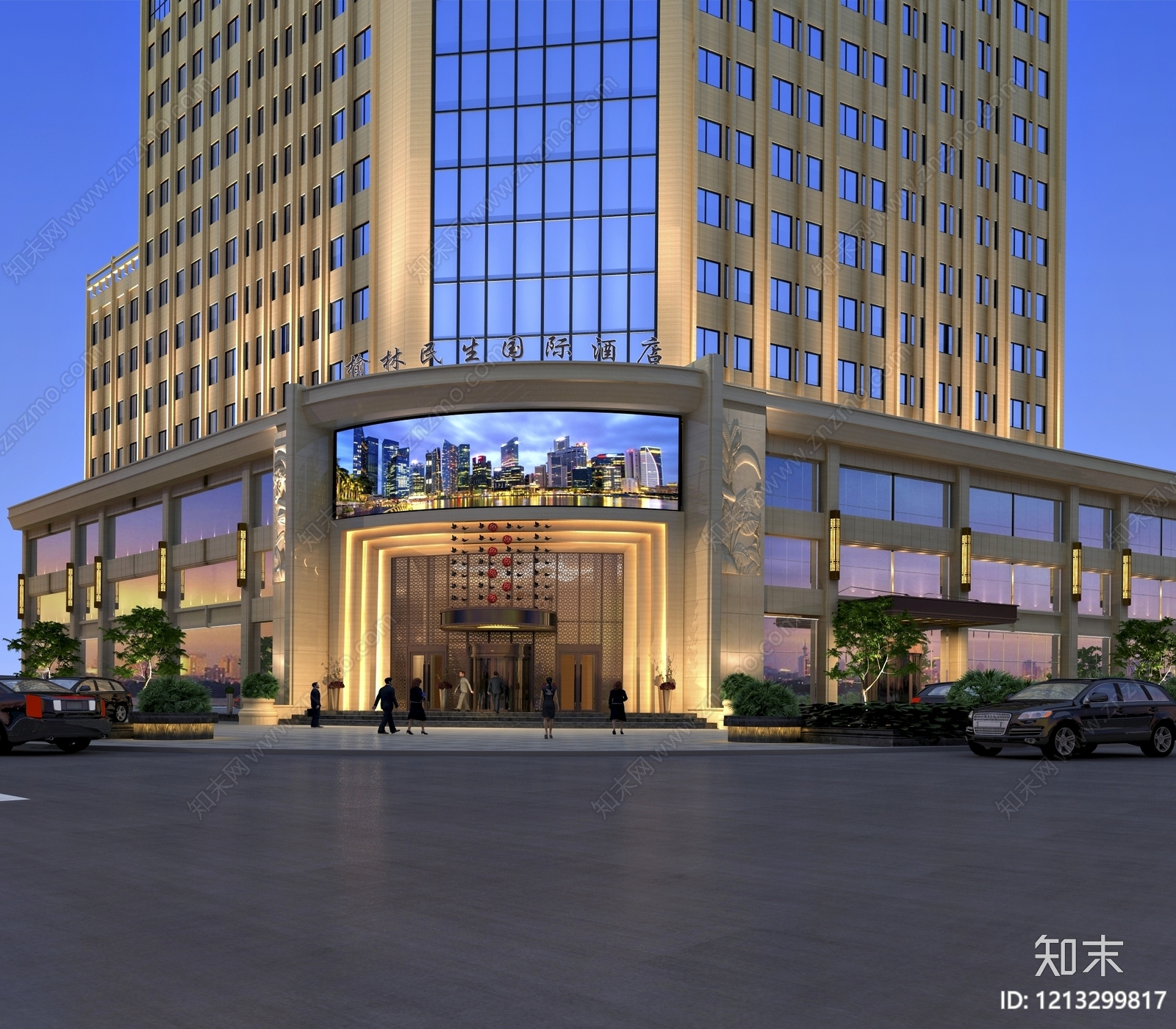 新中式酒店外观3D模型下载【ID:1213299817】