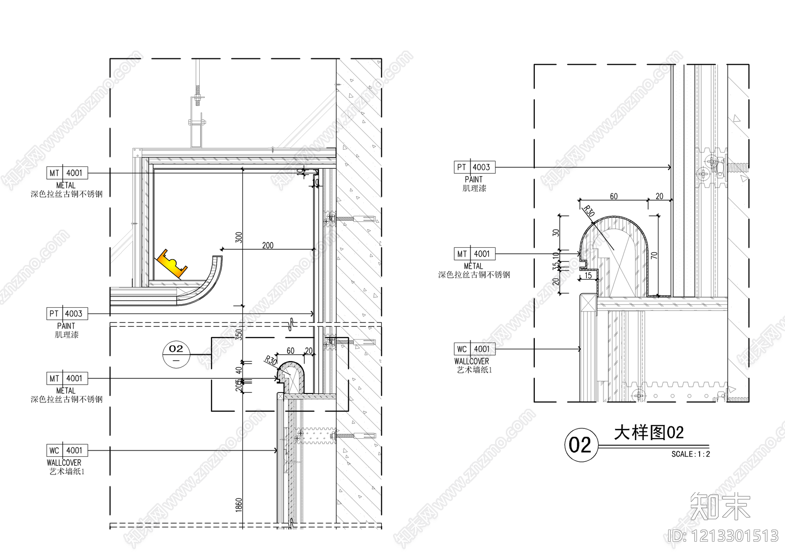 背景墙节点cad施工图下载【ID:1213301513】