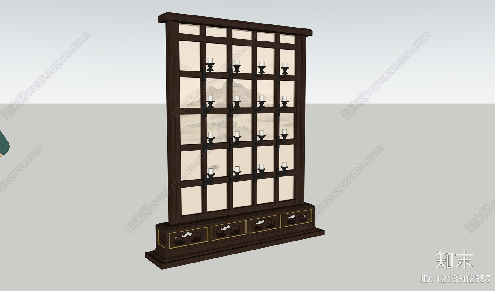 新中式格栅灯SU模型下载【ID:1213302557】
