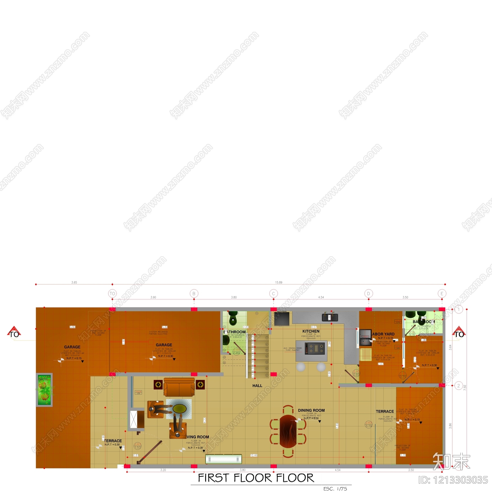现代客厅cad施工图下载【ID:1213303035】