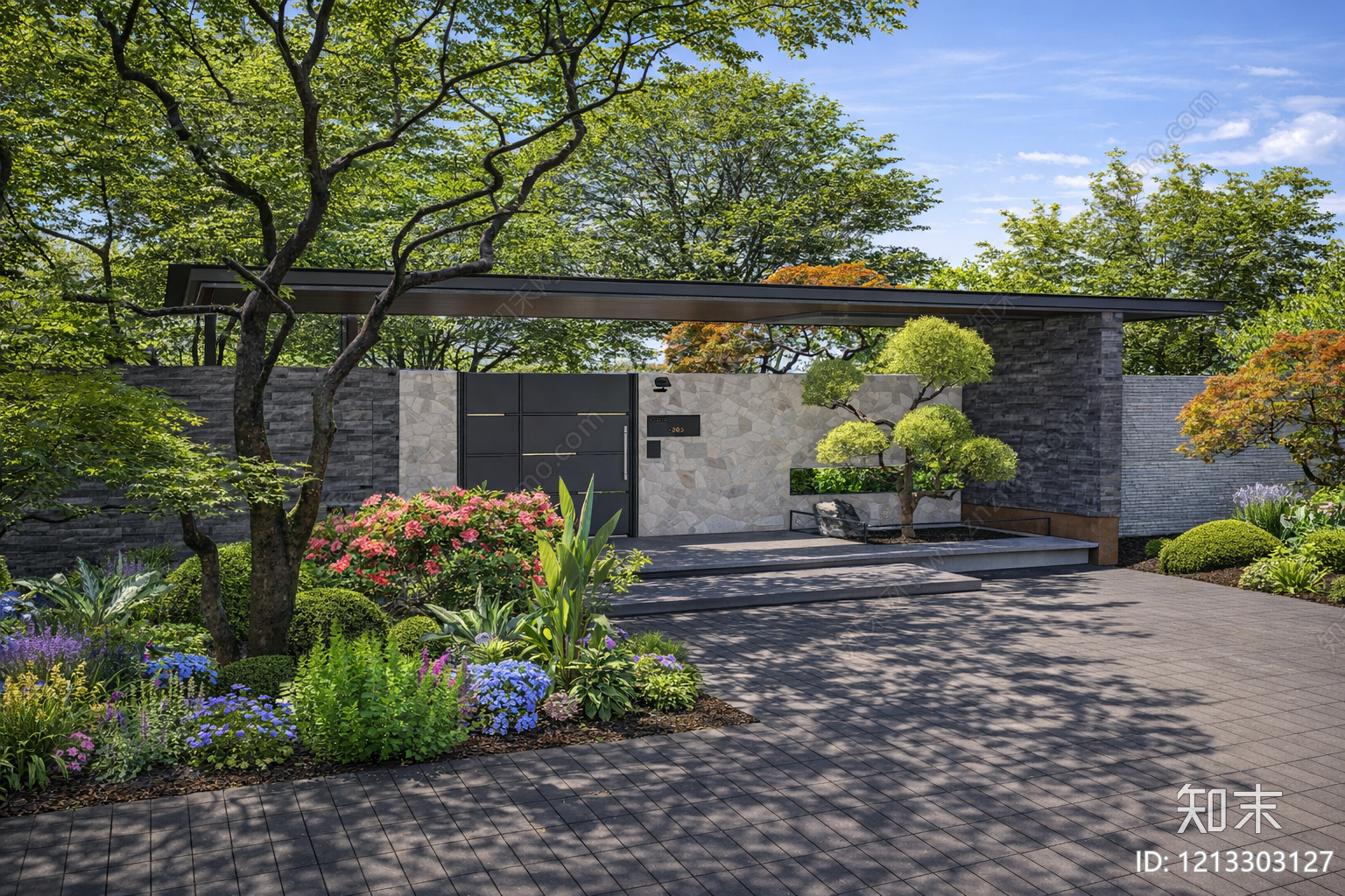 新中式景观入口大门SU模型下载【ID:1213303127】