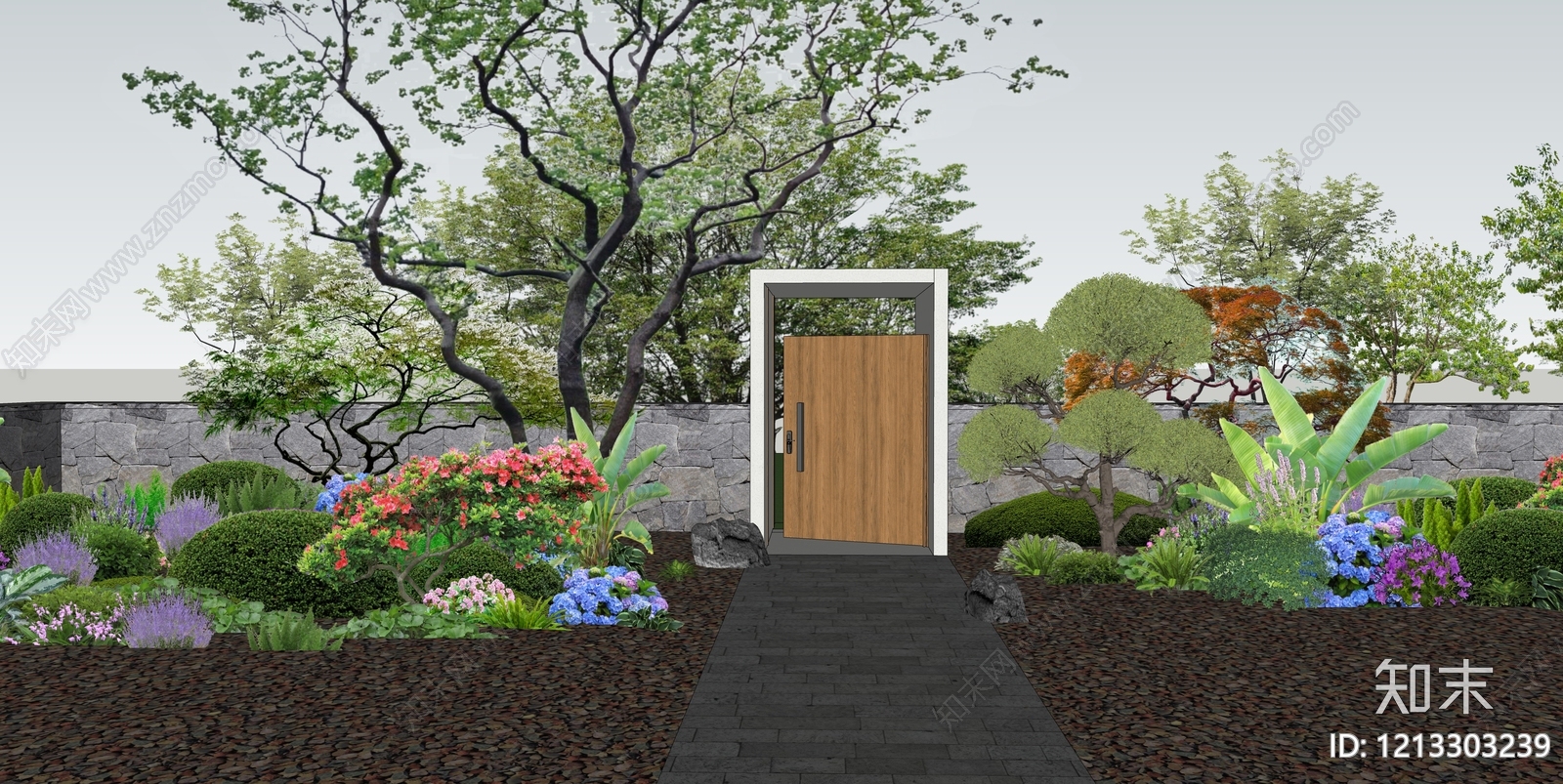 新中式景观入口大门SU模型下载【ID:1213303239】