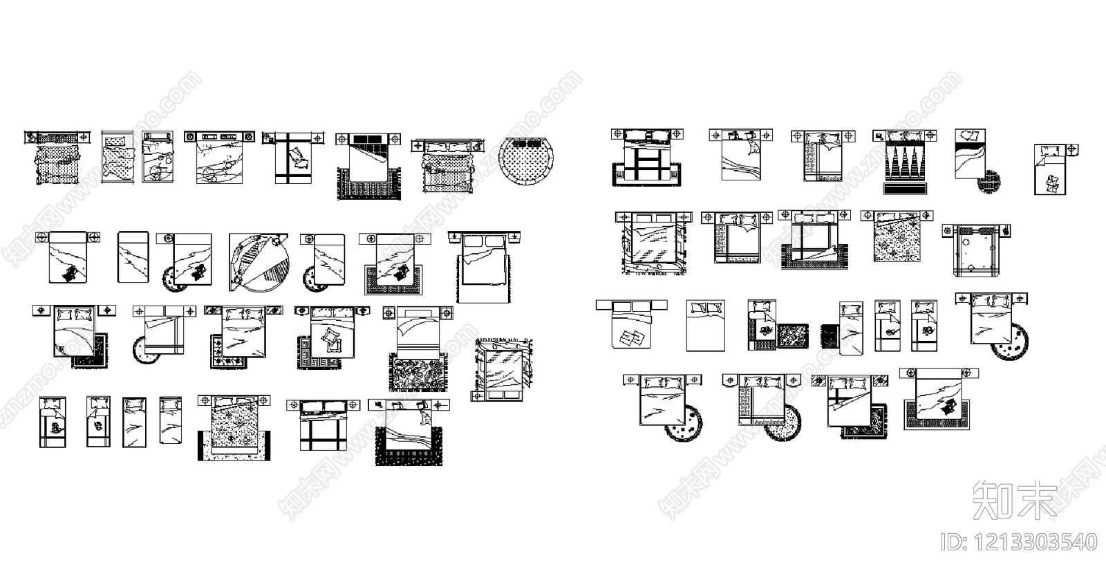 现代简约床施工图下载【ID:1213303540】