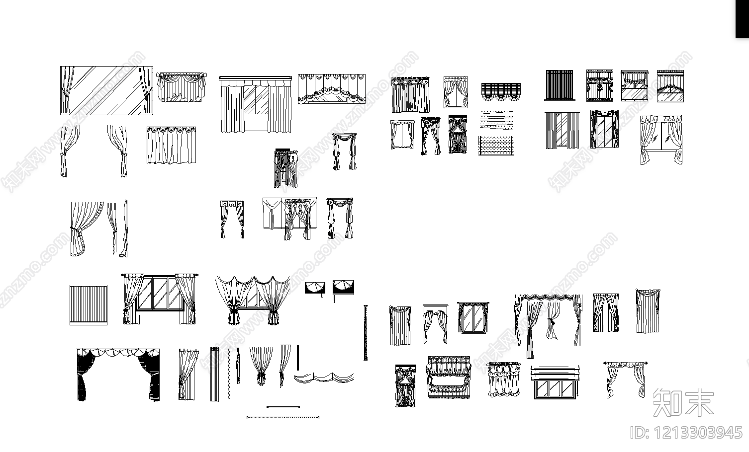 现代简约窗帘施工图下载【ID:1213303945】