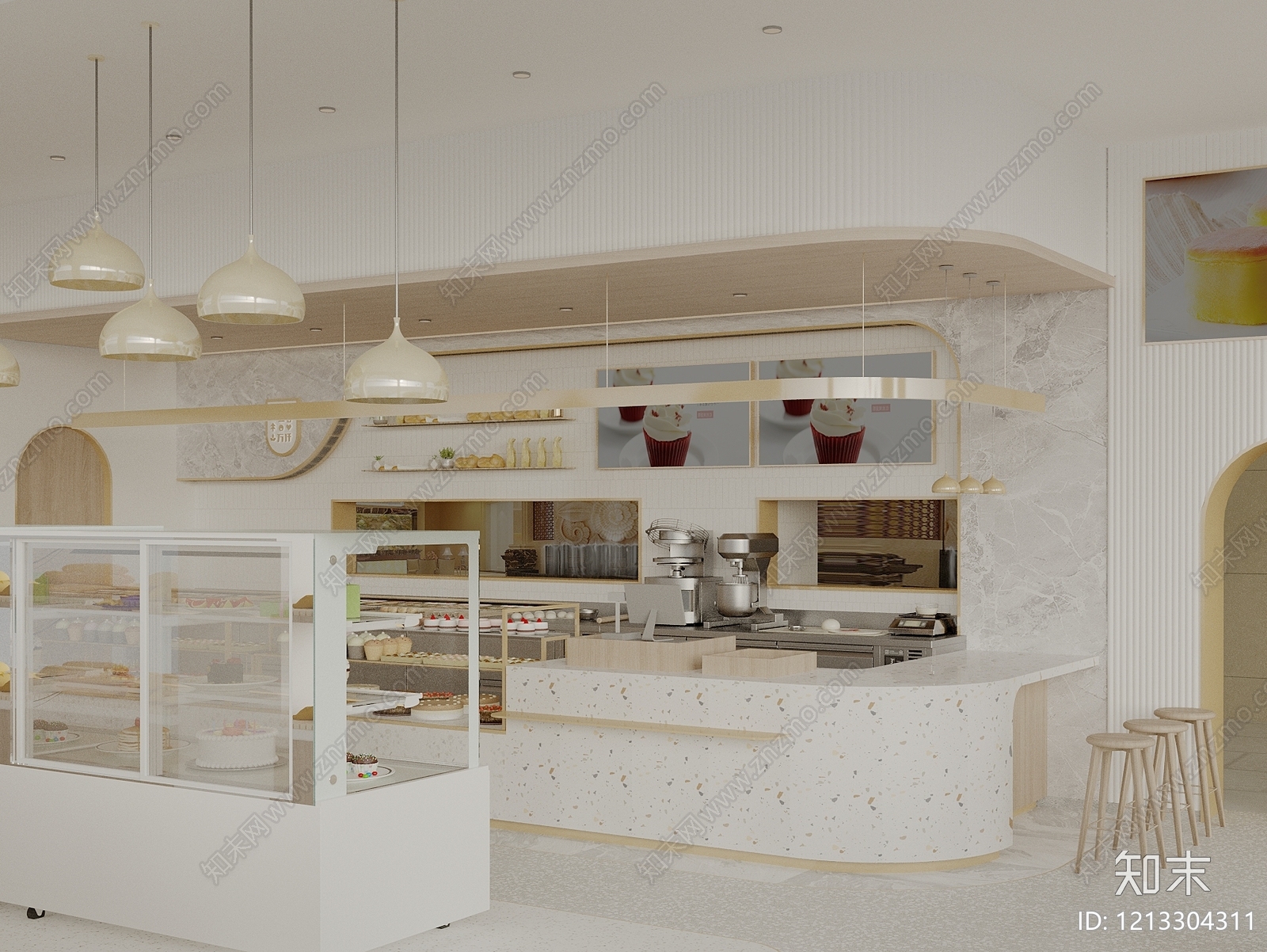 奶油风甜品面包店3D模型下载【ID:1213304311】