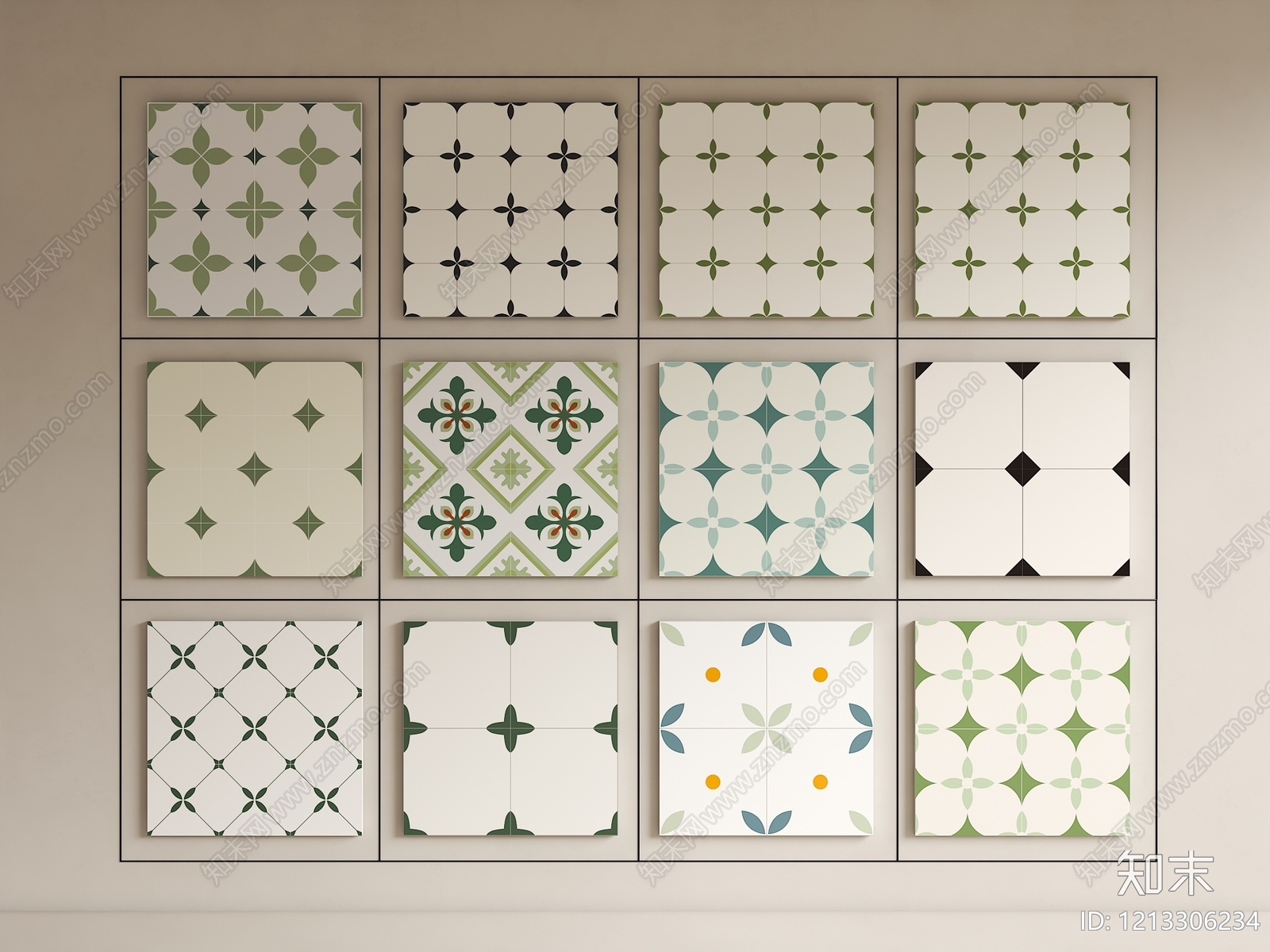 复古花砖风地砖3D模型下载【ID:1213306234】
