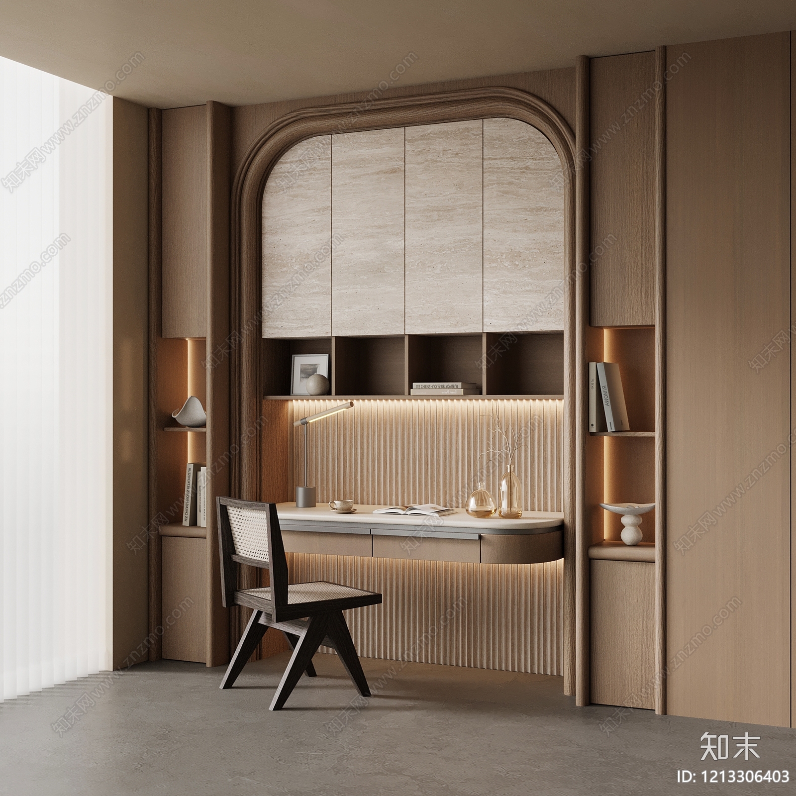 奶油风书房3D模型下载【ID:1213306403】