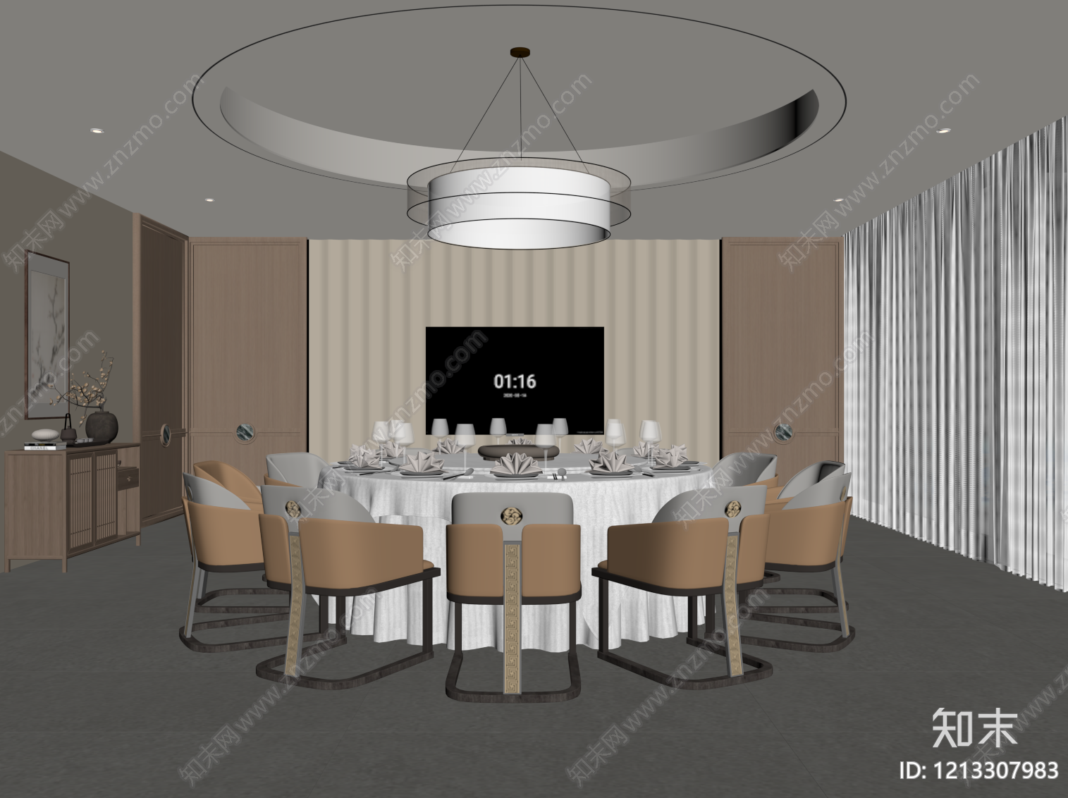 新中式包厢SU模型下载【ID:1213307983】