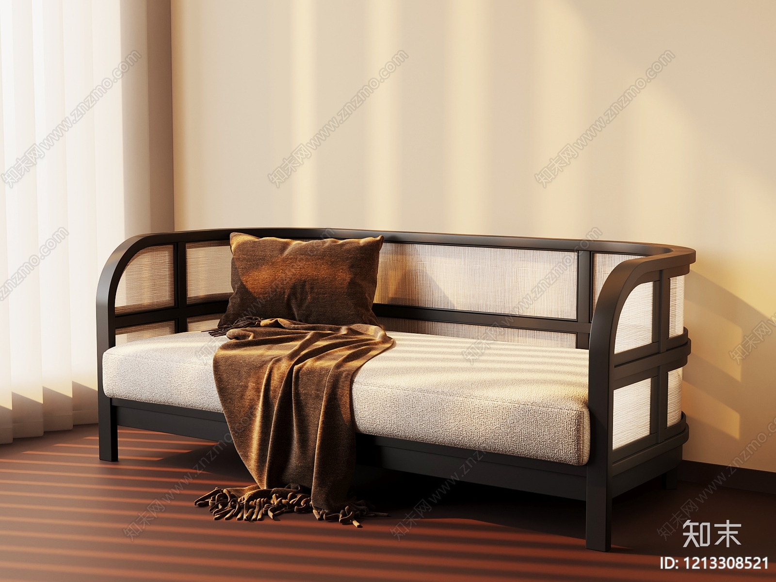 新中式沙发床SU模型下载【ID:1213308521】