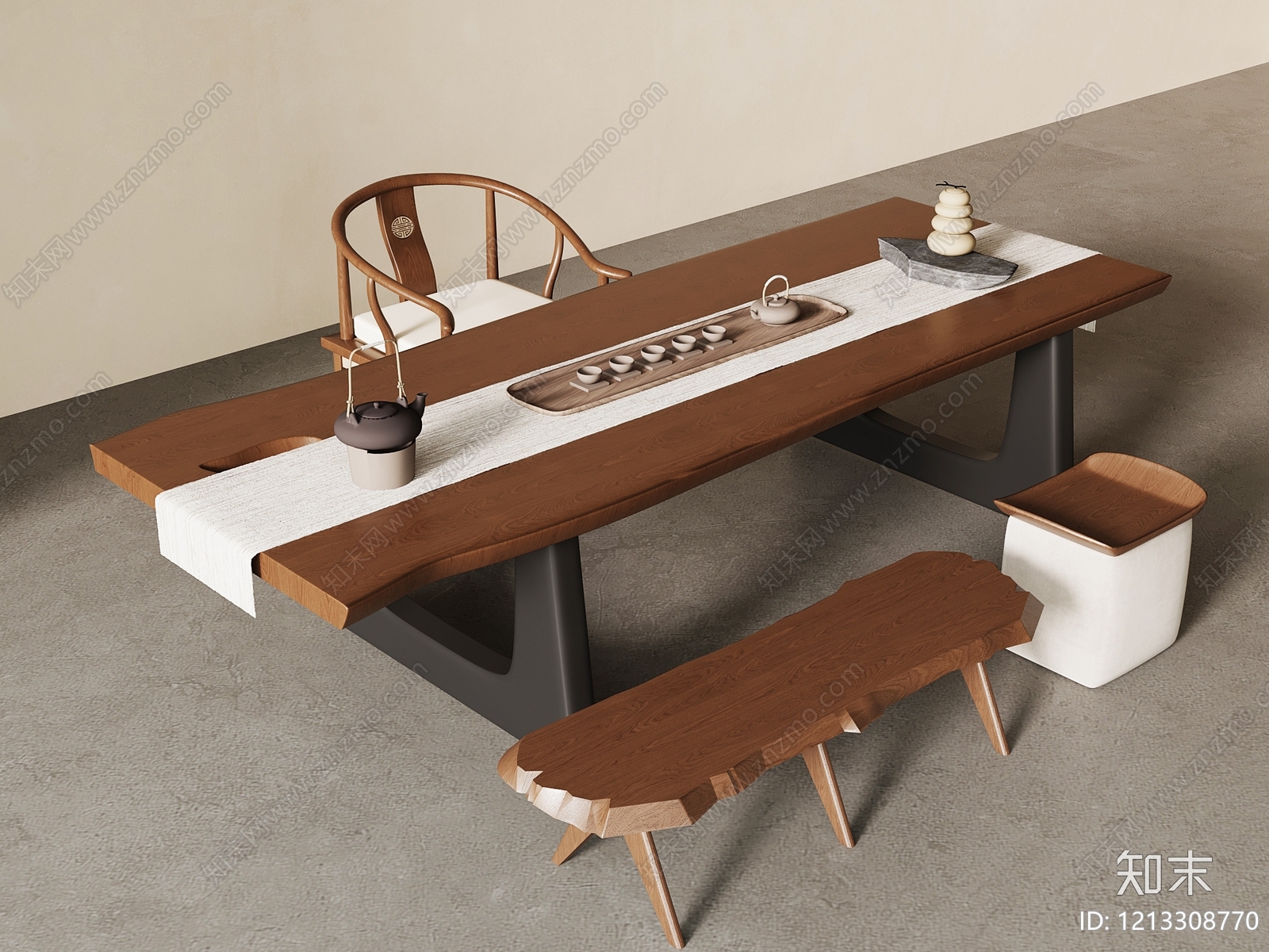 新中式茶桌椅3D模型下载【ID:1213308770】