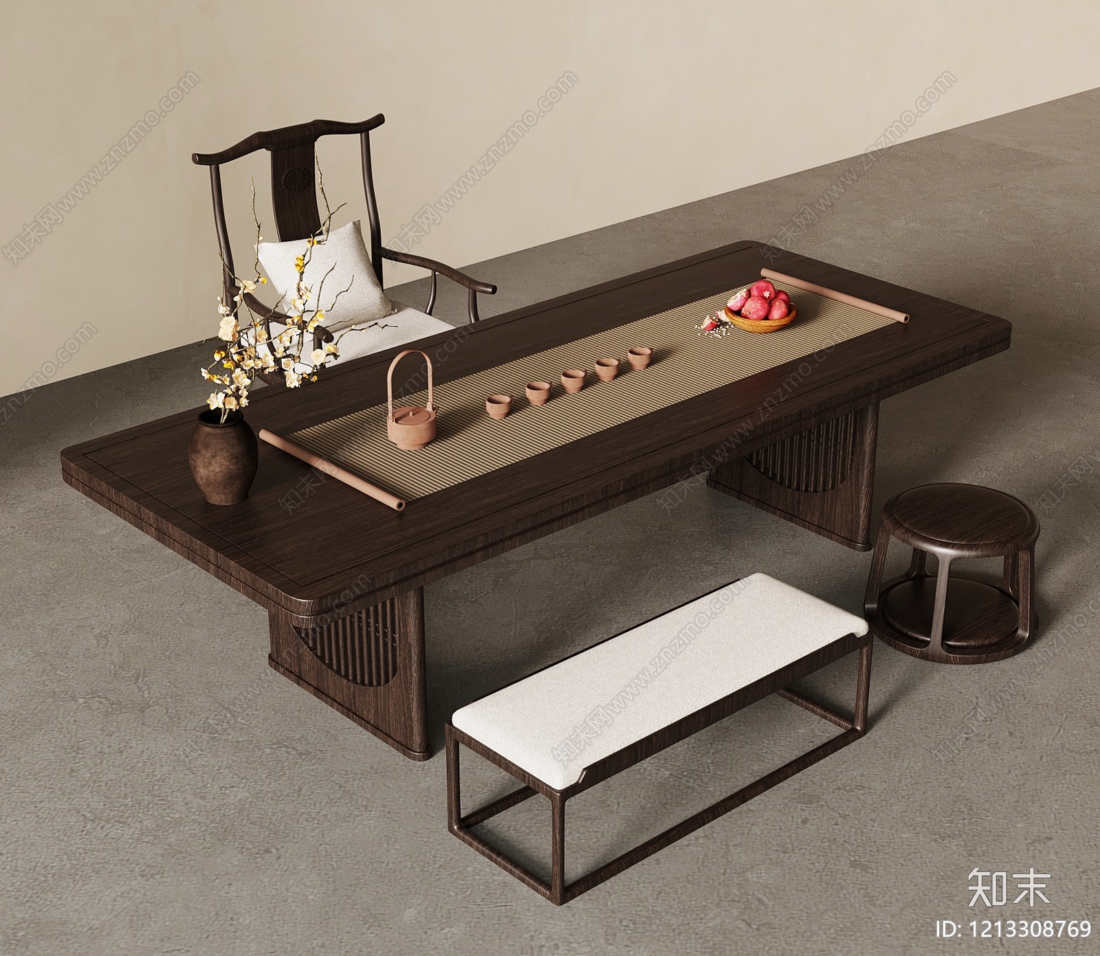 新中式茶桌椅3D模型下载【ID:1213308769】