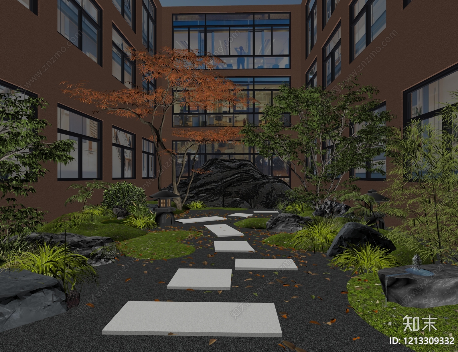 日式禅意办公园区景观3D模型下载【ID:1213309332】