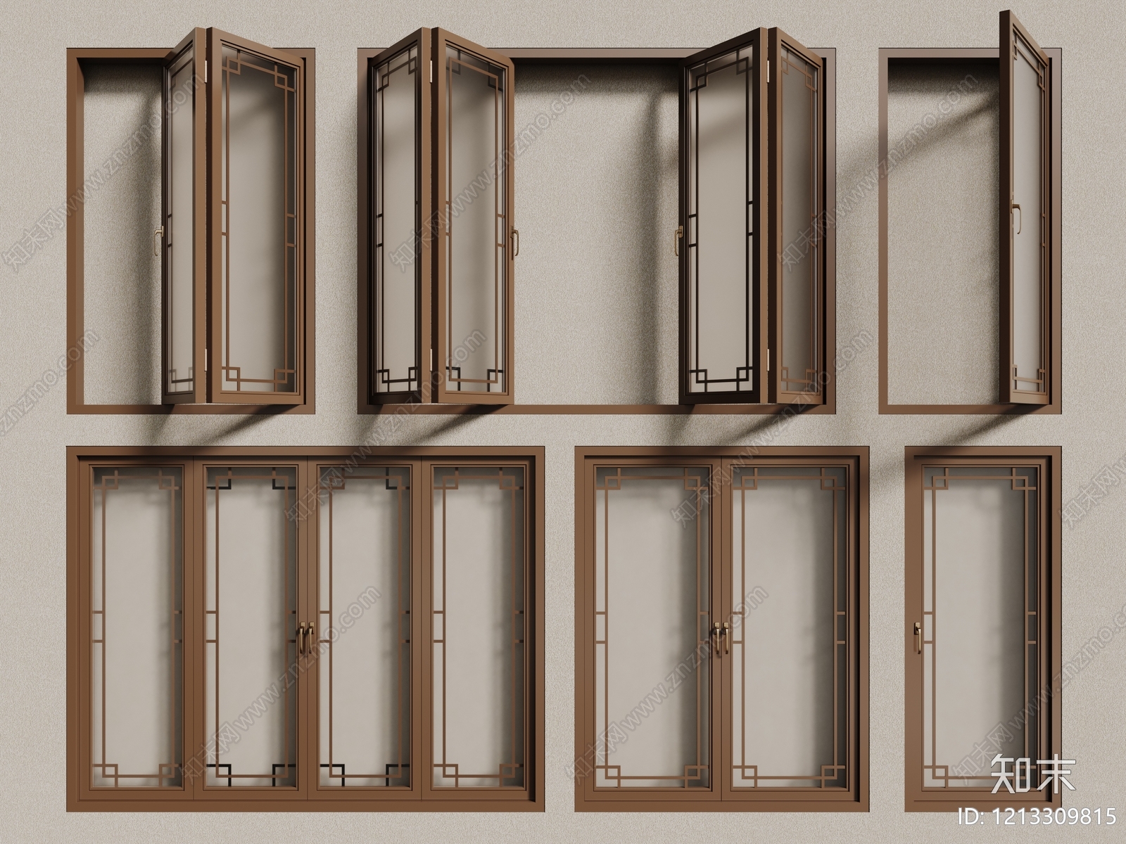新中式平开窗SU模型下载【ID:1213309815】
