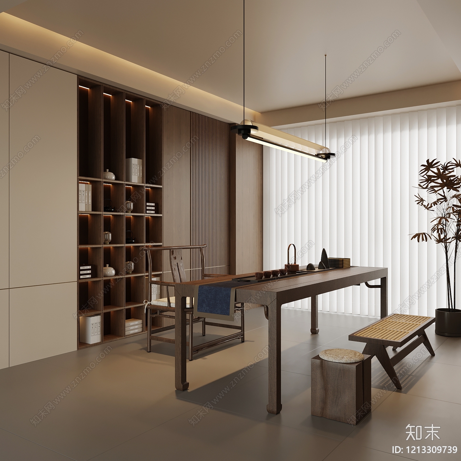 新中式茶室3D模型下载【ID:1213309739】