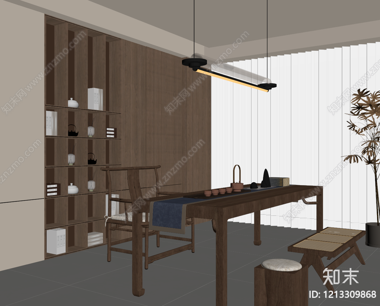 新中式茶室SU模型下载【ID:1213309868】