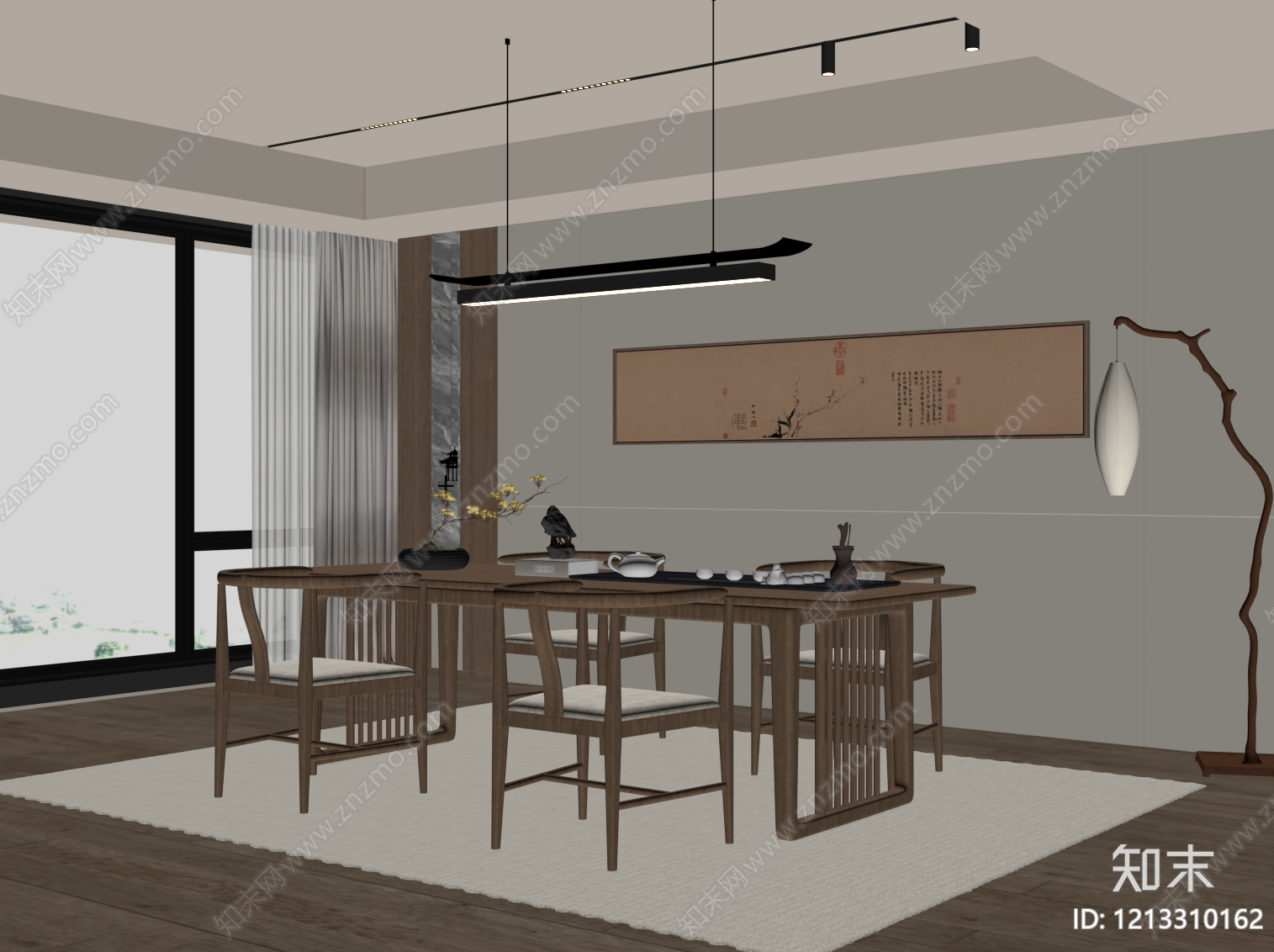 新中式家居餐厅SU模型下载【ID:1213310162】