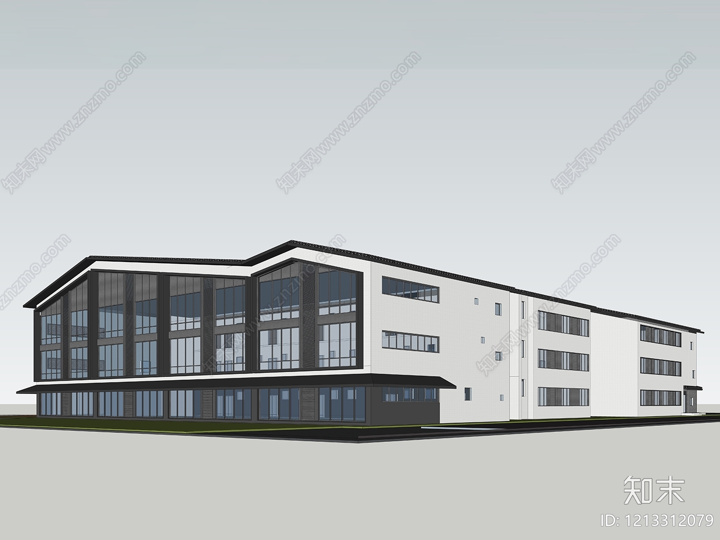 新中式学校建筑SU模型下载【ID:1213312079】