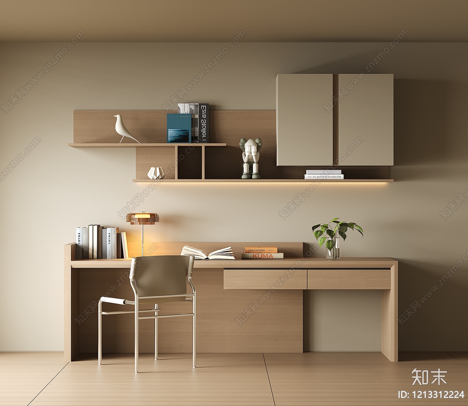 奶油风书桌3D模型下载【ID:1213312224】