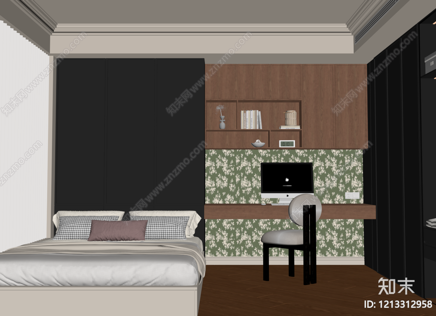 中古风榻榻米卧室SU模型下载【ID:1213312958】