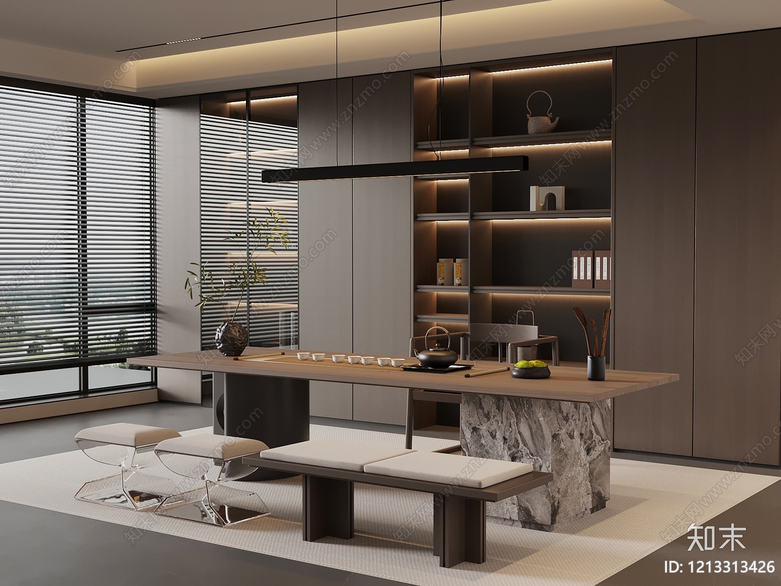 新中式茶室3D模型下载【ID:1213313426】