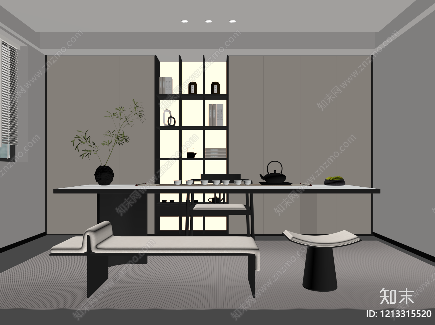 新中式茶室SU模型下载【ID:1213315520】