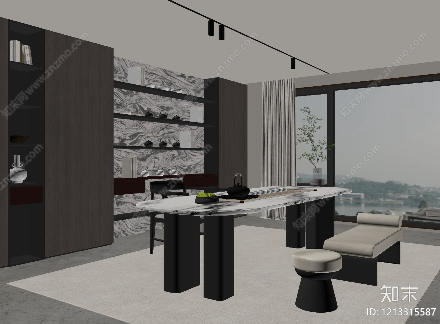 新中式茶室SU模型下载【ID:1213315587】