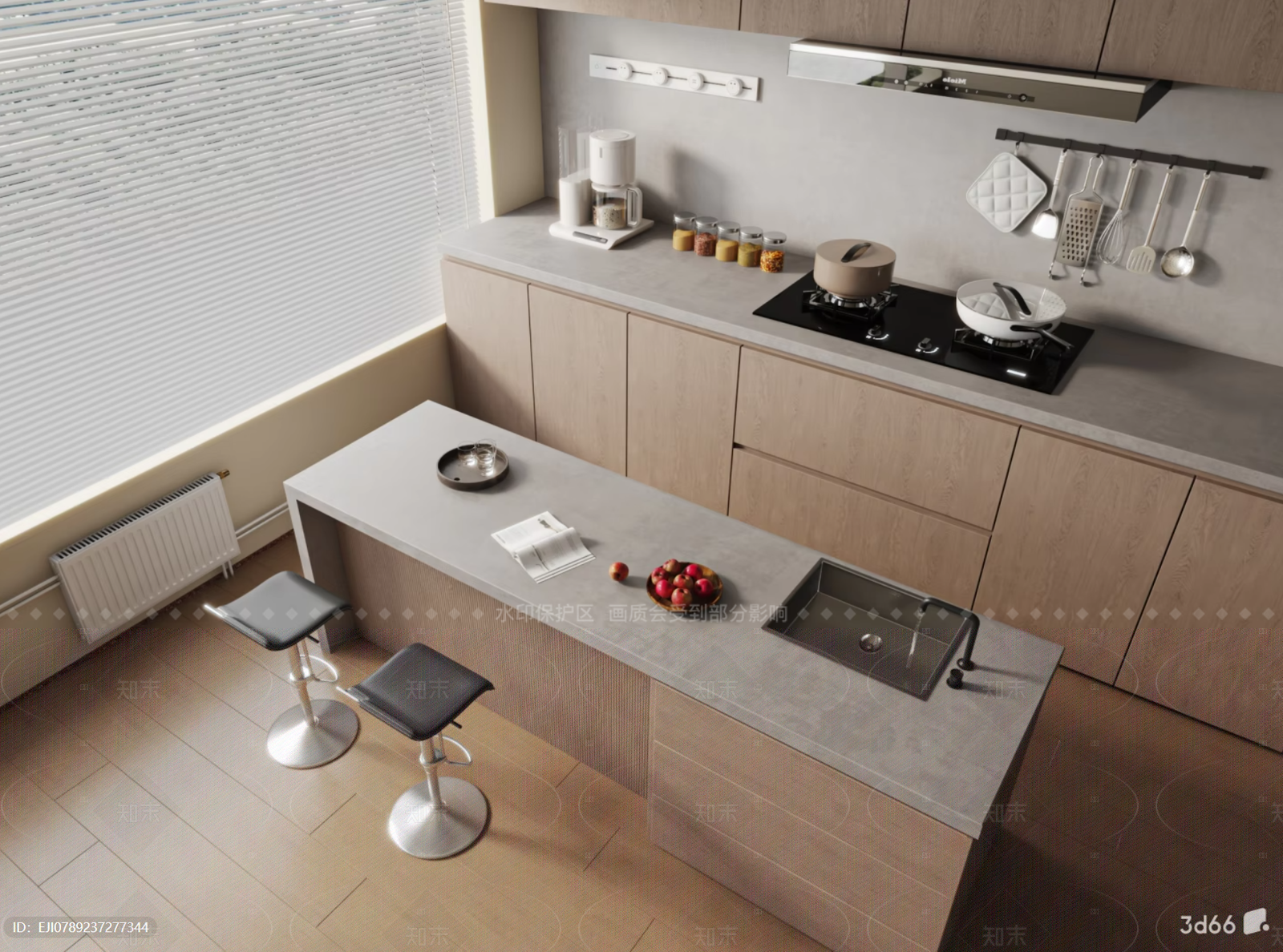 现代简约开放式厨房3D模型下载【ID:1213316222】