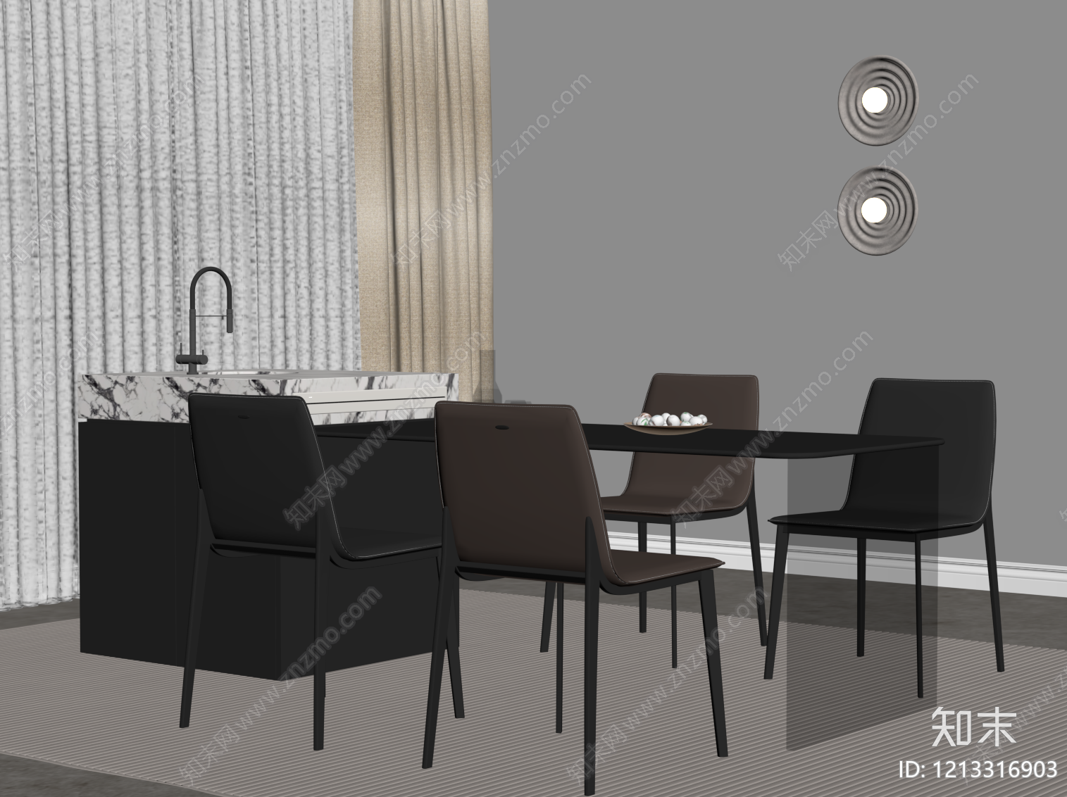 现代简约餐桌SU模型下载【ID:1213316903】