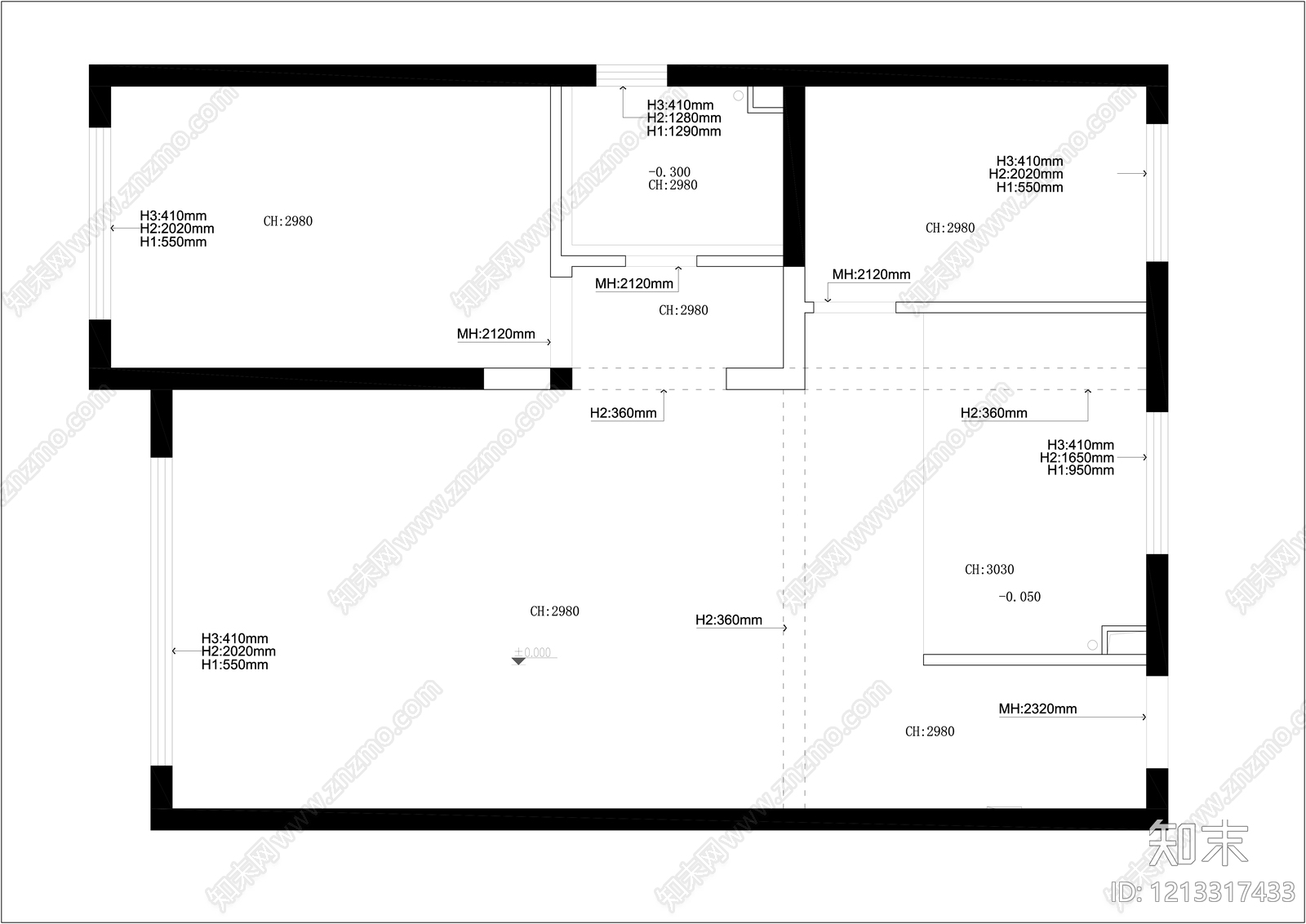 小户型平层施工图下载【ID:1213317433】