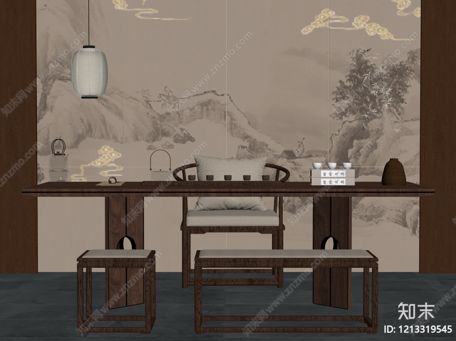 新中式茶室SU模型下载【ID:1213319545】