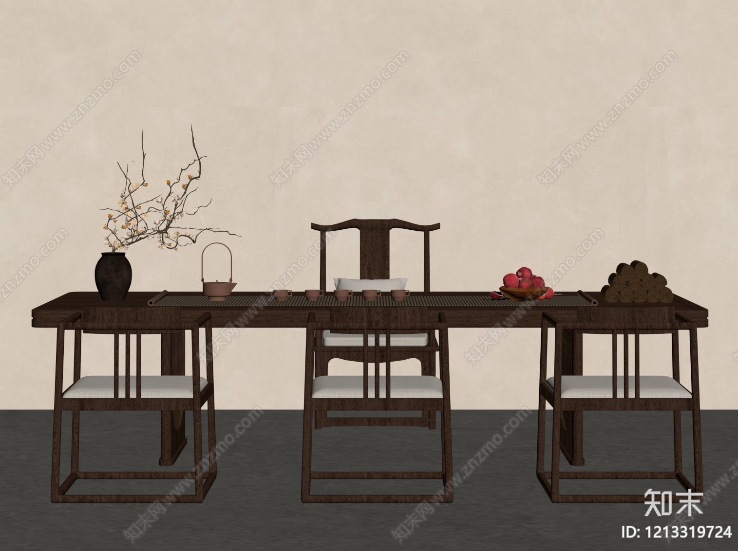 新中式茶桌椅SU模型下载【ID:1213319724】