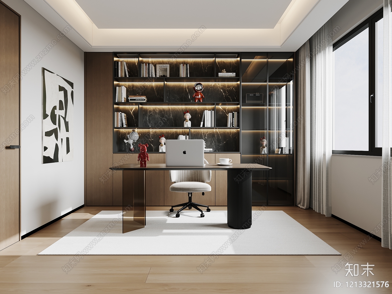现代简约书房3D模型下载【ID:1213321576】