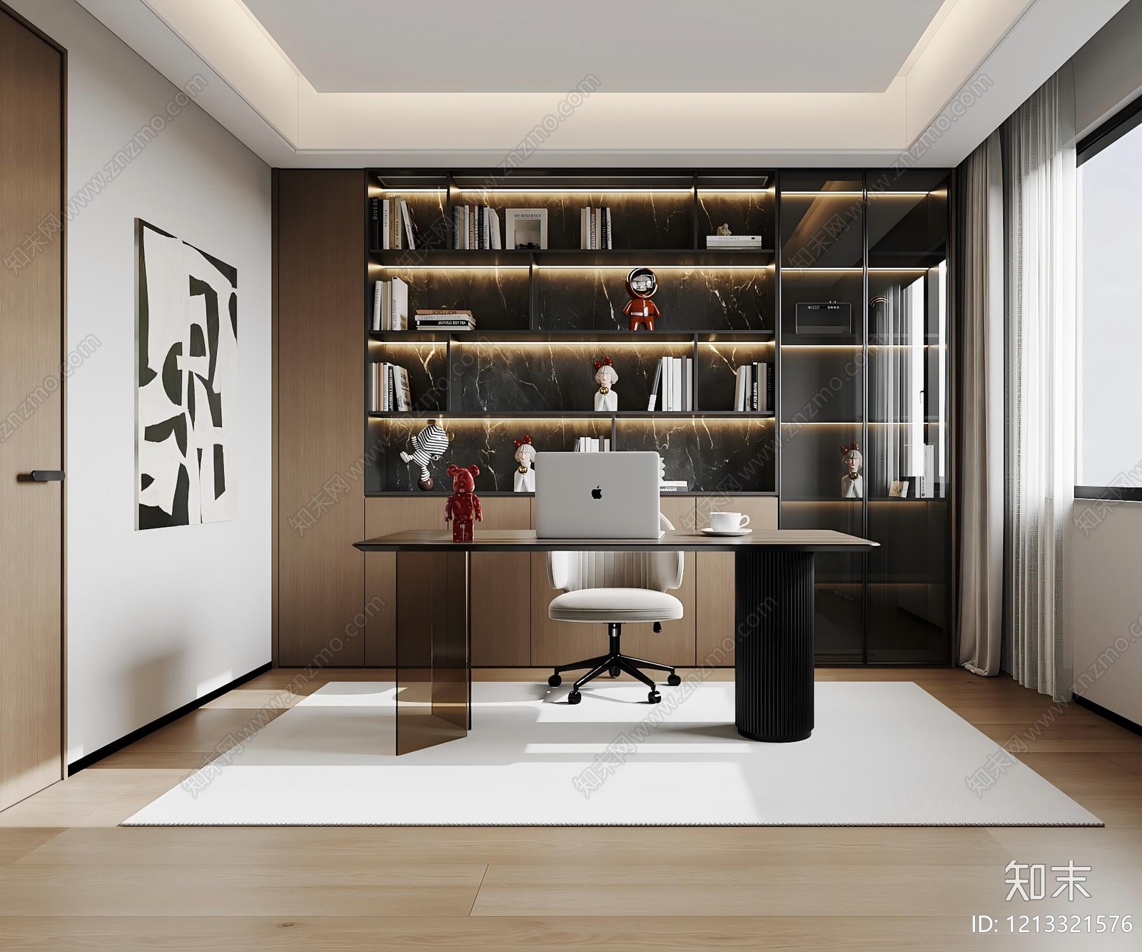 现代简约书房3D模型下载【ID:1213321576】
