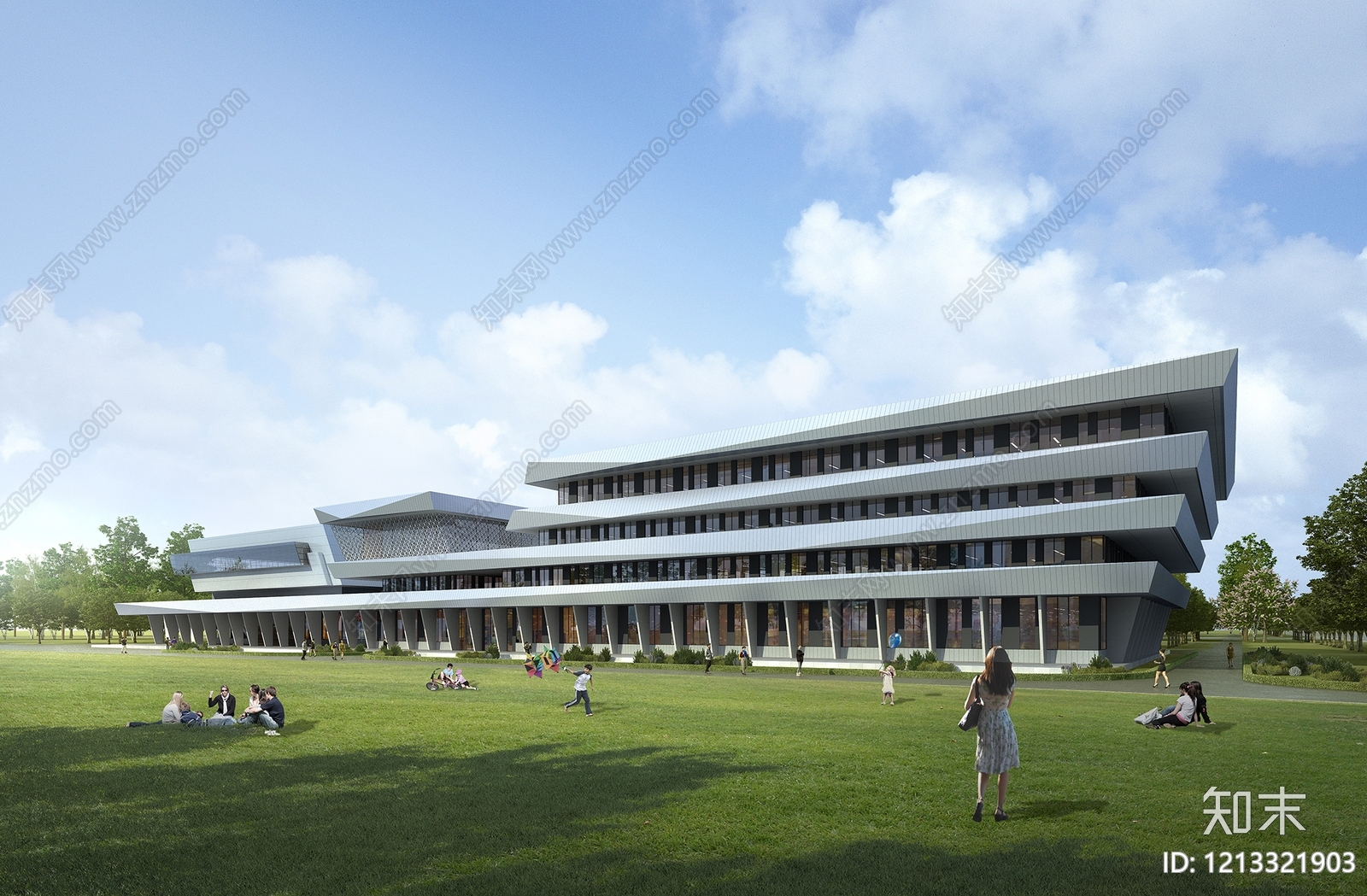 现代主义学校外观3D模型下载【ID:1213321903】