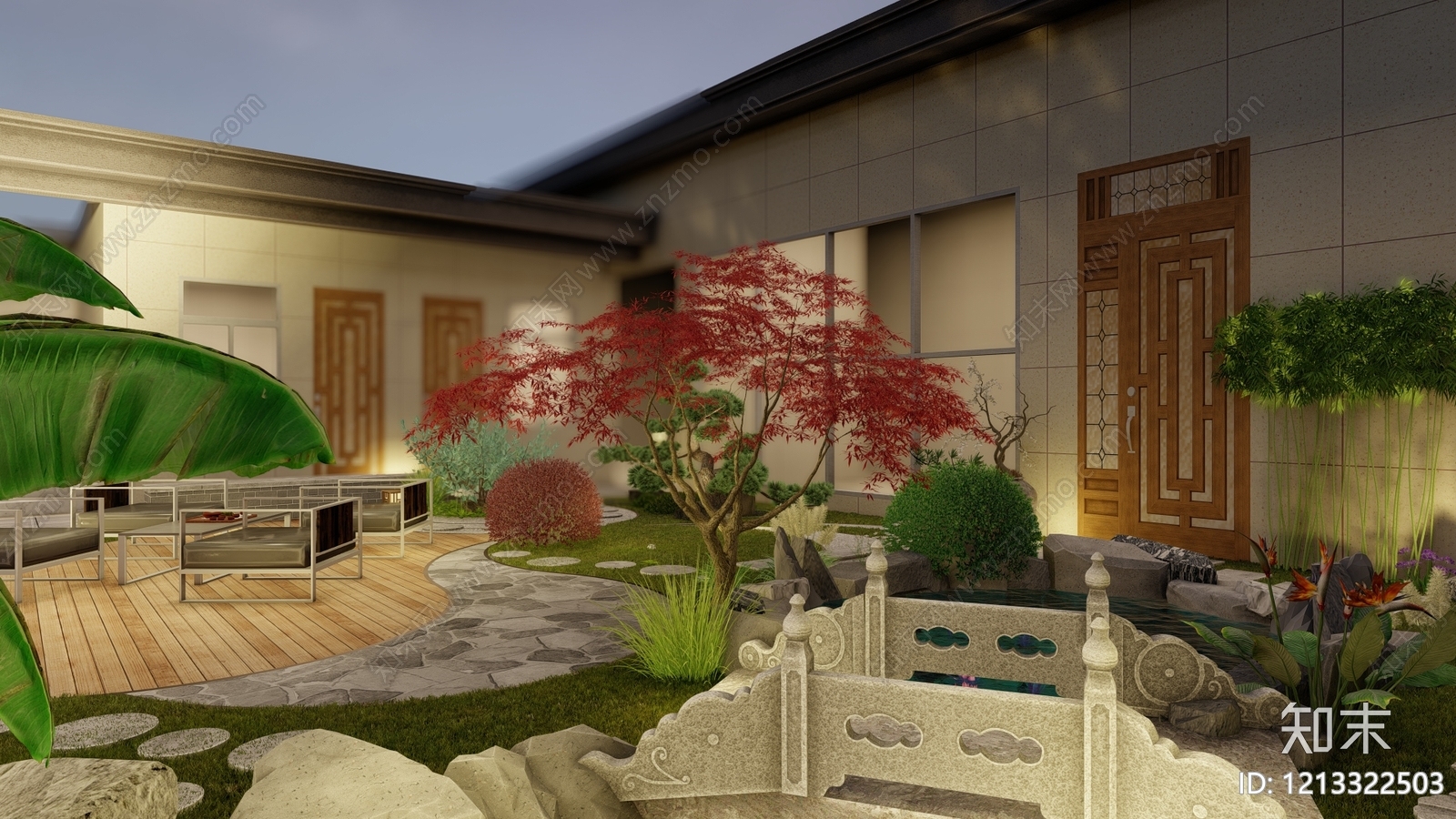 新中式别墅庭院SU模型下载【ID:1213322503】