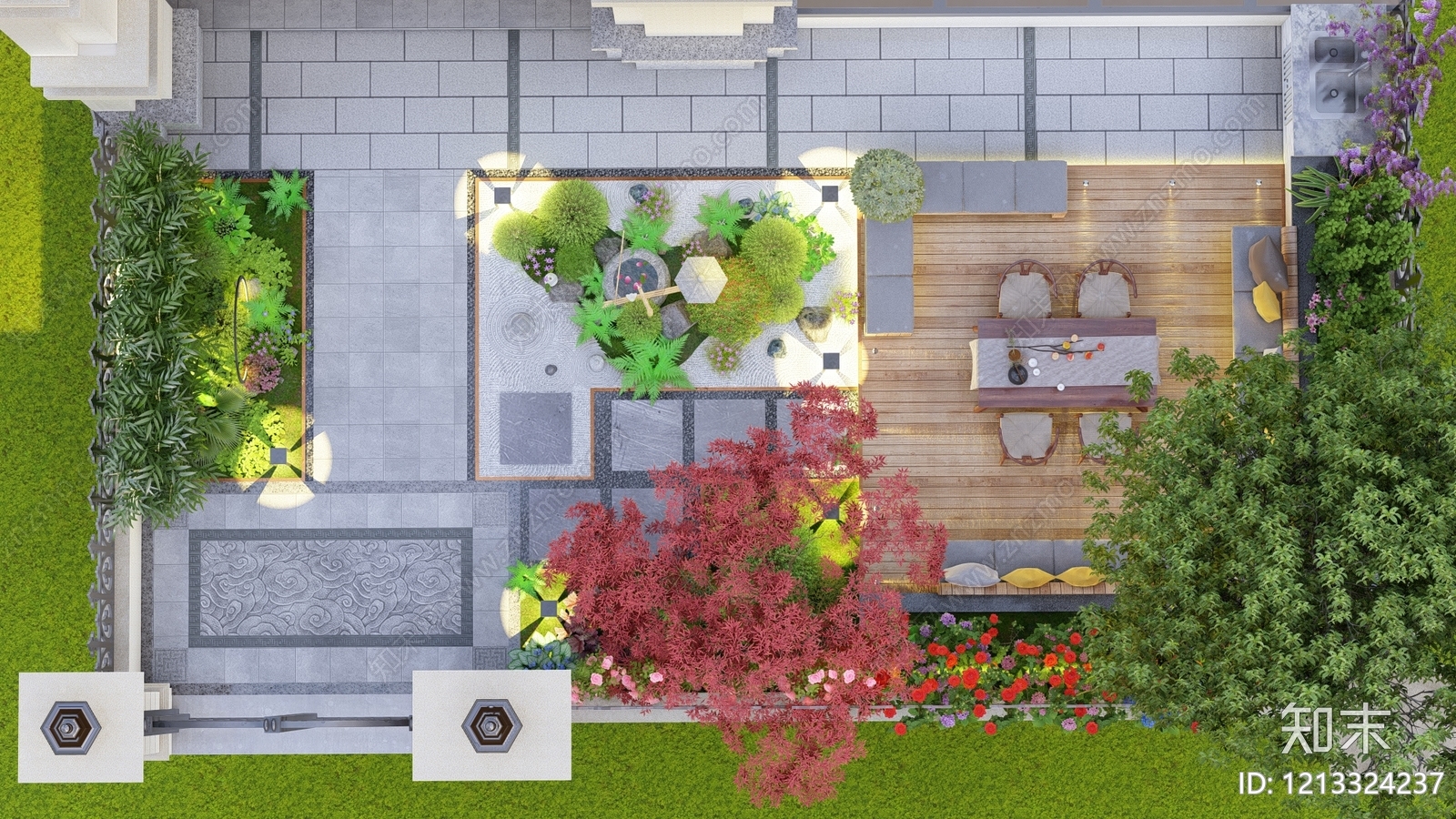 新中式景观屋顶花园SU模型下载【ID:1213324237】