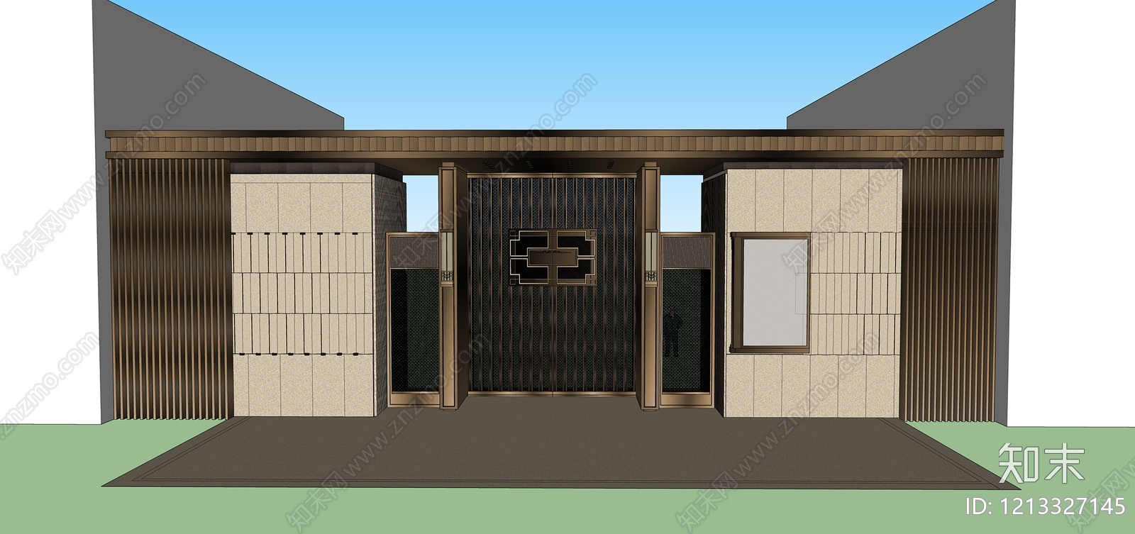 新中式入口大门SU模型下载【ID:1213327145】