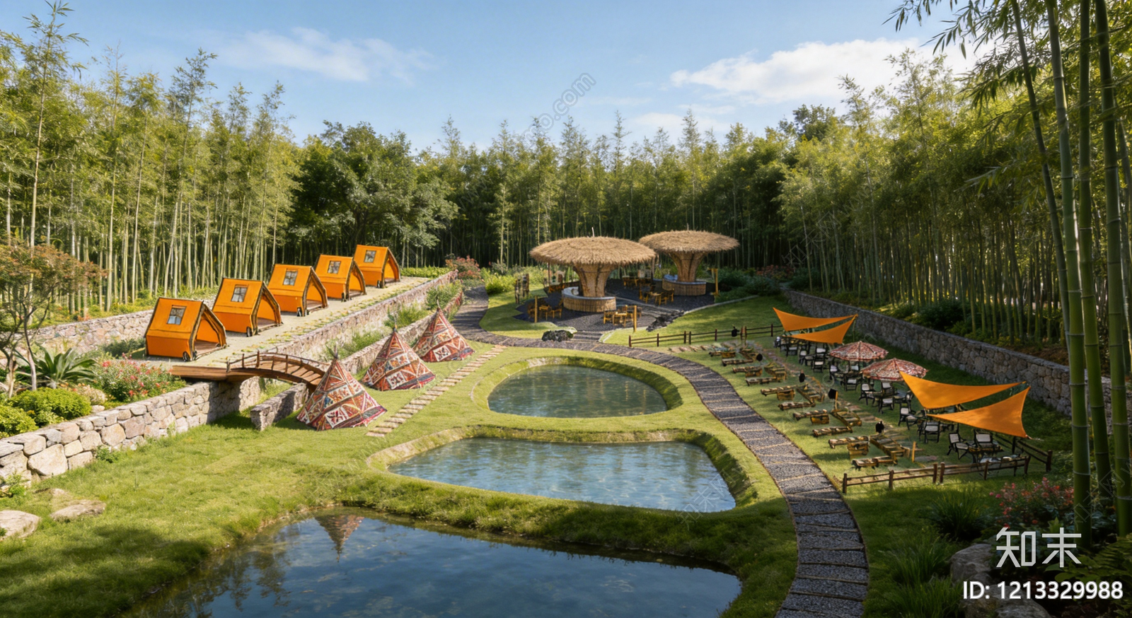 新中式景观房车营地SU模型下载【ID:1213329988】