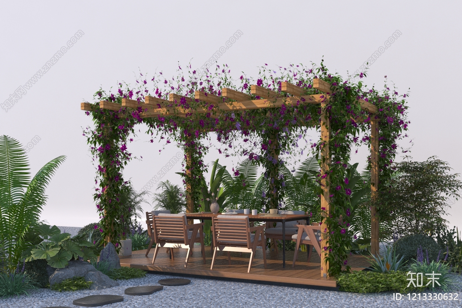新中式景观廊架空间3D模型下载【ID:1213330632】