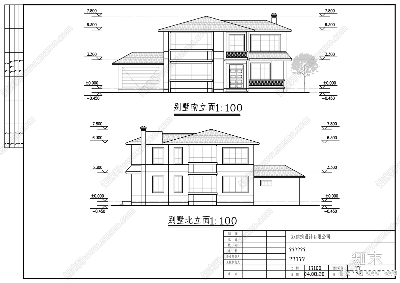 现代别墅建筑cad施工图下载【ID:1213331559】