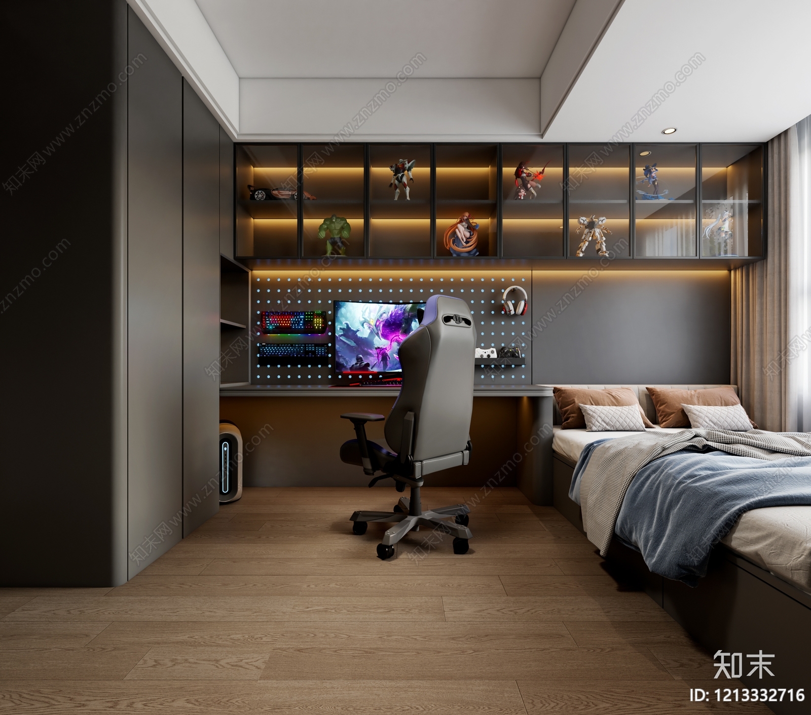 现代电竞风男孩房3D模型下载【ID:1213332716】
