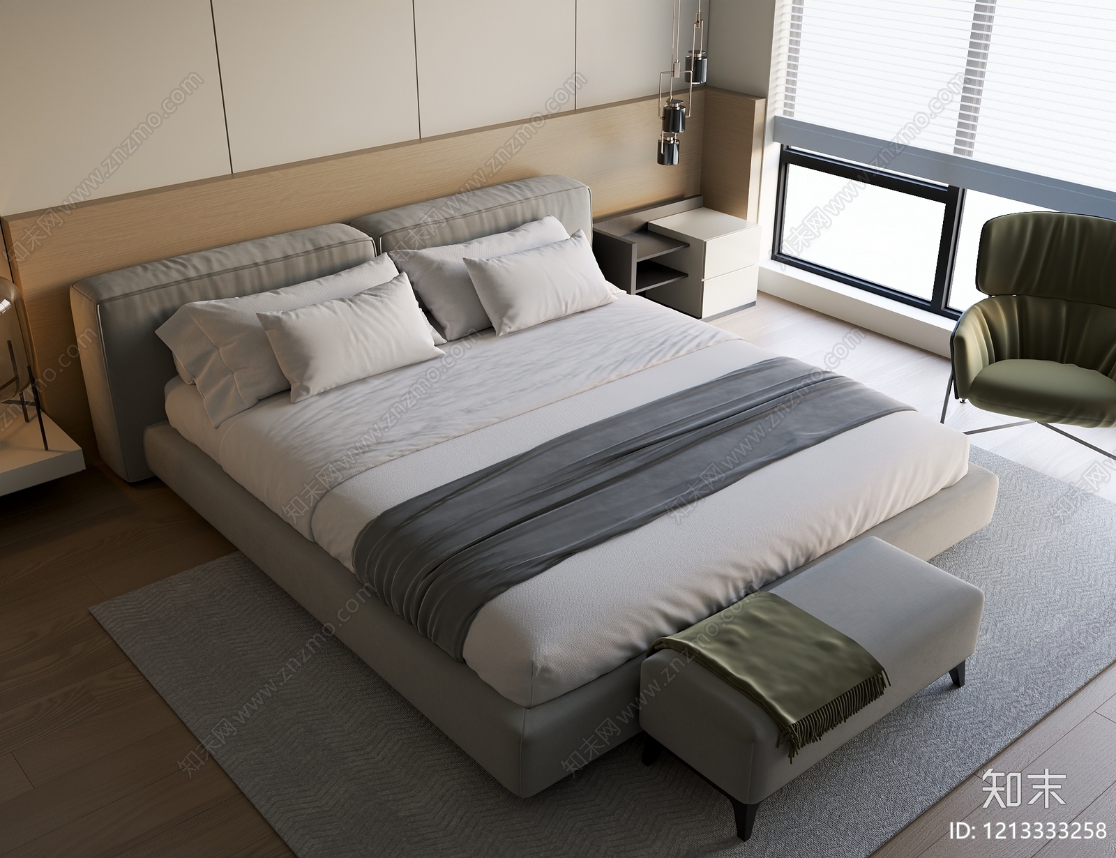 现代简约双人床SU模型下载【ID:1213333258】
