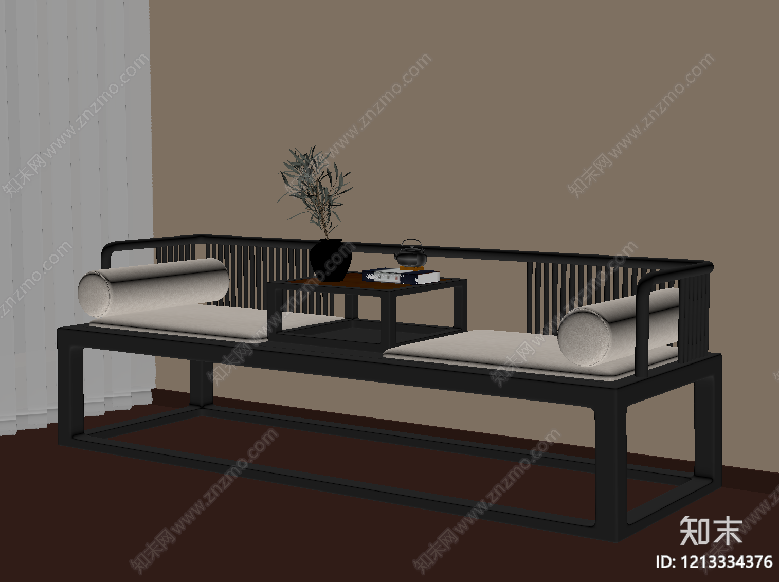 新中式罗汉床SU模型下载【ID:1213334376】