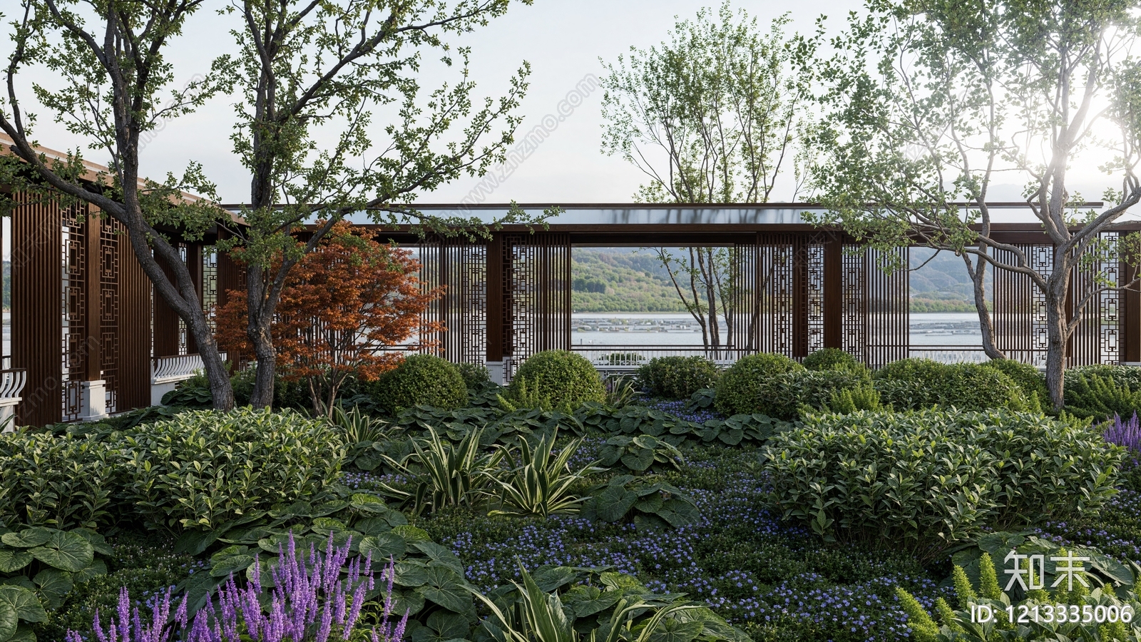 新中式景观廊架空间SU模型下载【ID:1213335006】