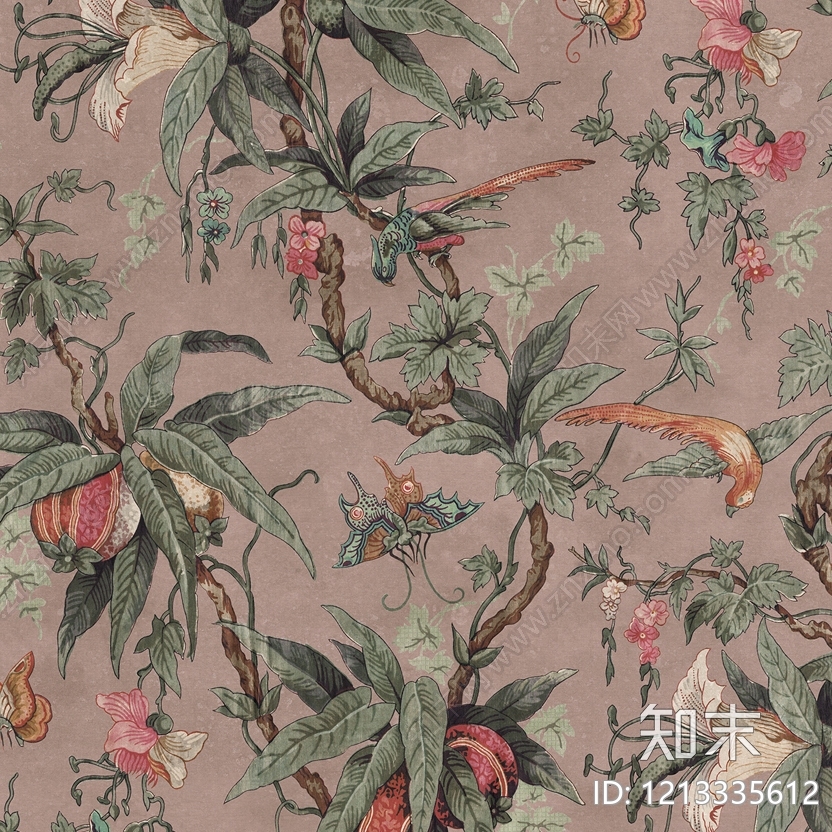欧式法式花鸟壁纸贴图下载【ID:1213335612】