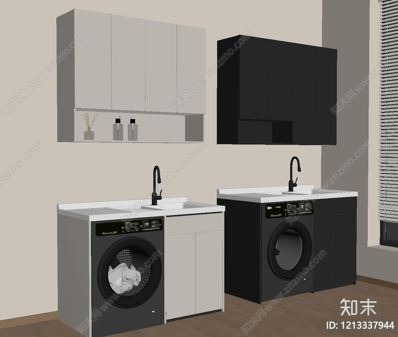 奶油风洗衣机柜SU模型下载【ID:1213337944】