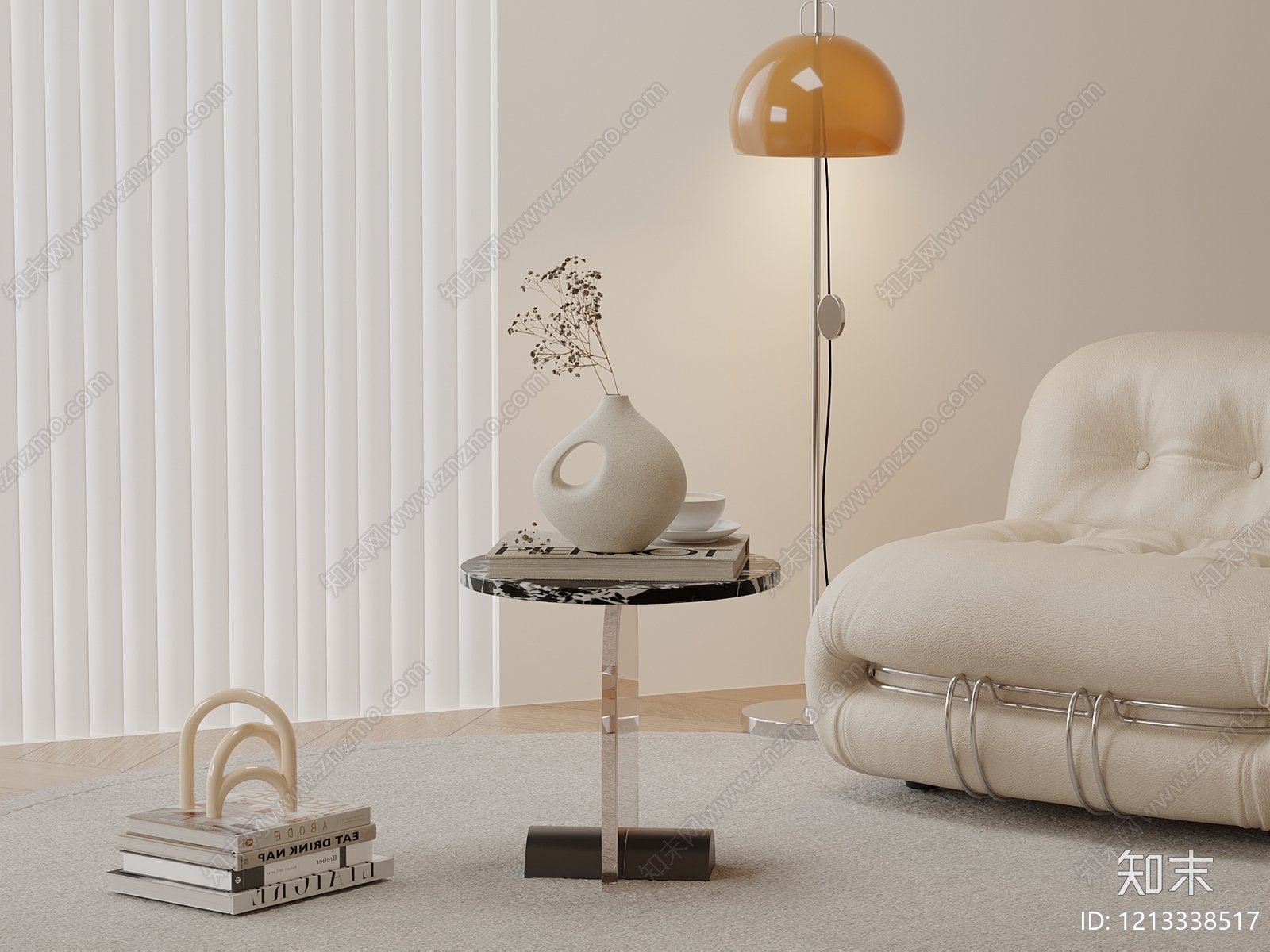 奶油风边几SU模型下载【ID:1213338517】