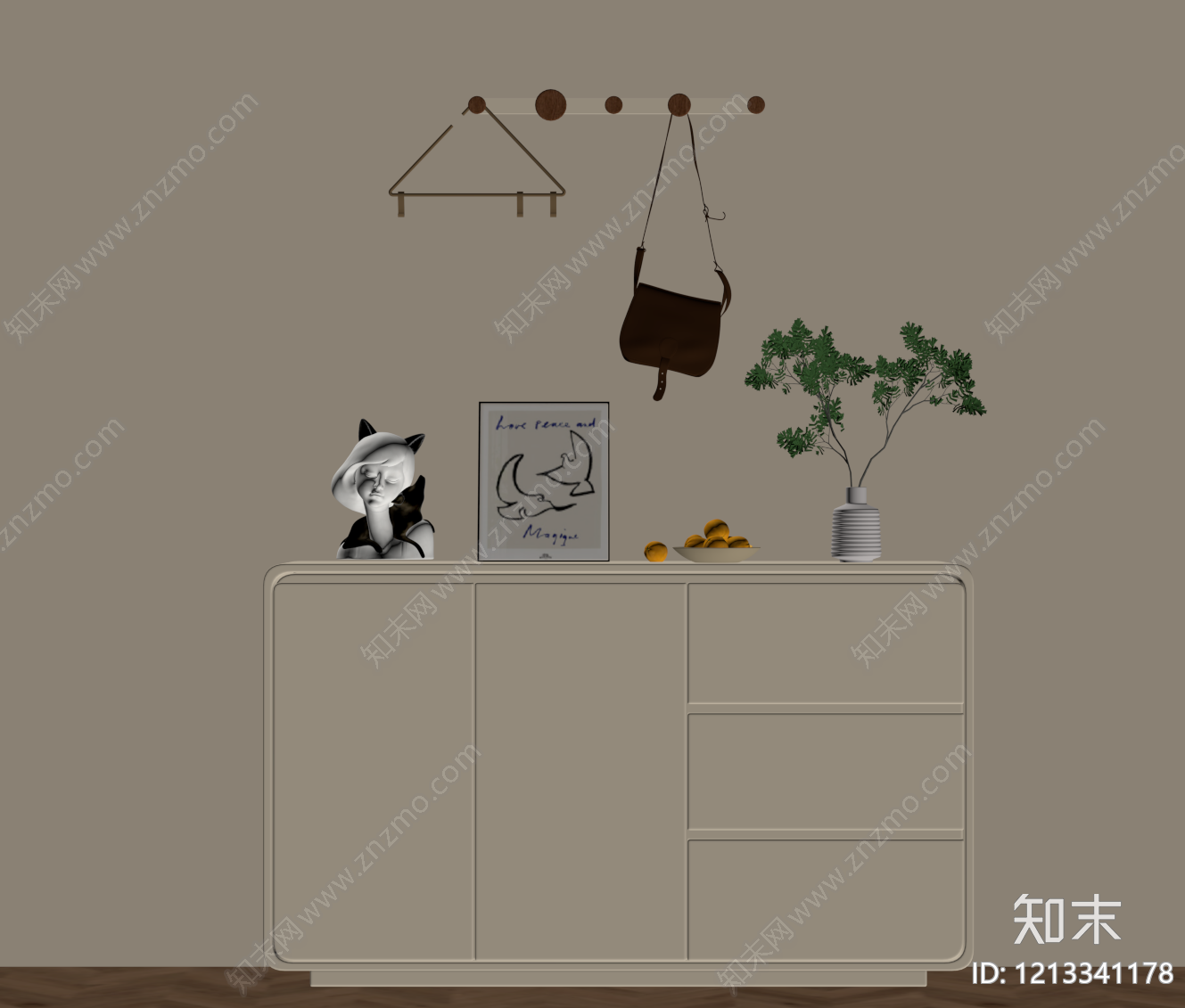 奶油风玄关柜SU模型下载【ID:1213341178】