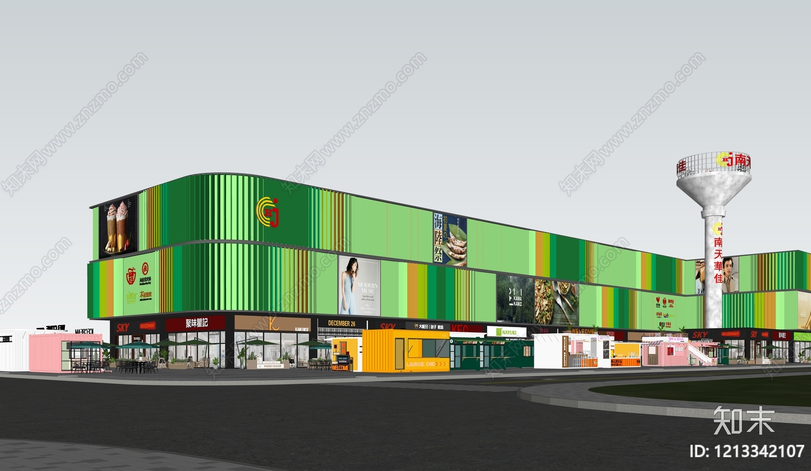 现代商业风格商业街SU模型下载【ID:1213342107】